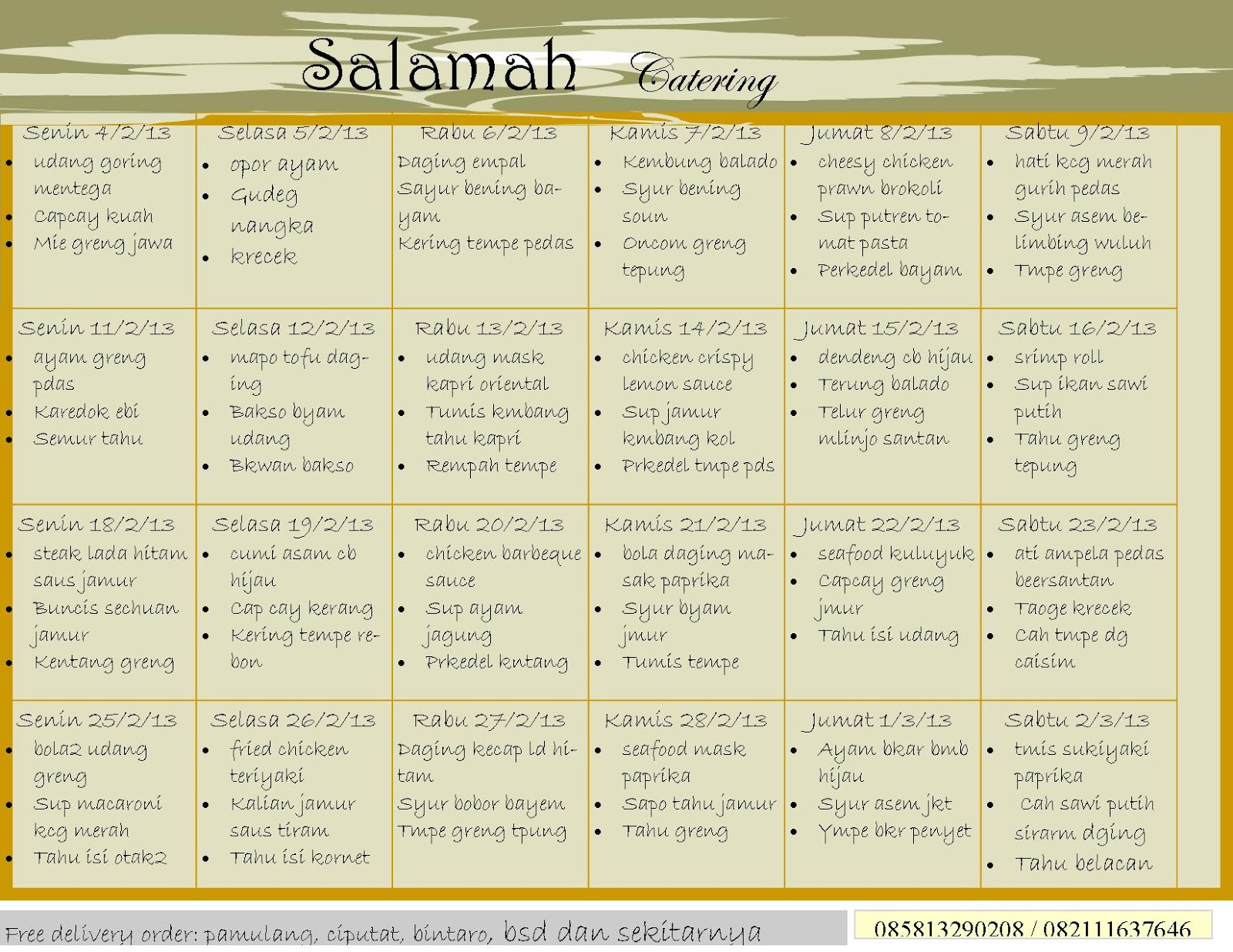 CATERING HARIAN PAMULANG menu catering febuary 2013