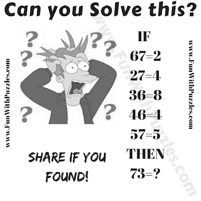 If 67=2, 27=4, 26=8, 46=4, 57=5 Then 73=?. Can you Crack the Logic?