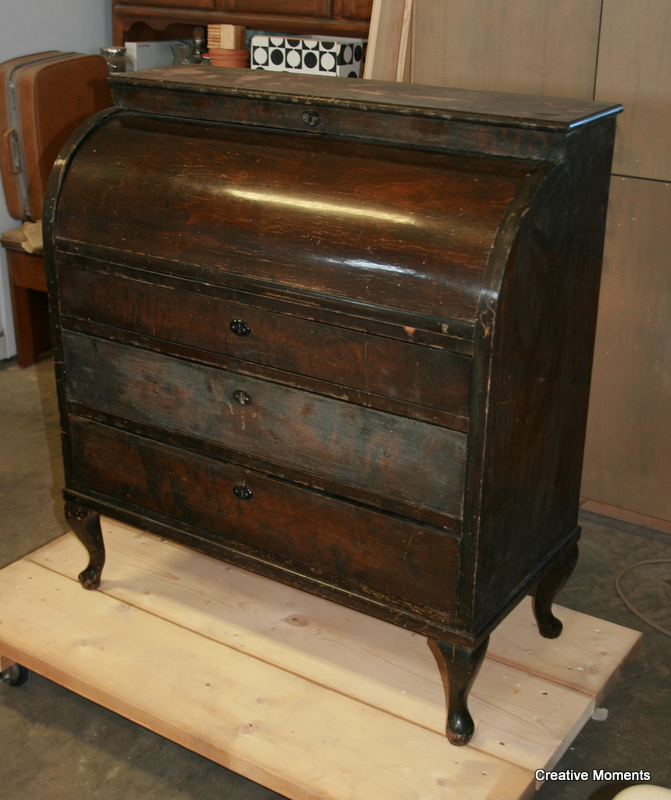 Milk Painted antique roll top desk