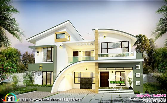 Curved roof mix 2848 sq-ft home design Curved roof mix 2848 sq-ft home design