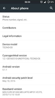 screenshots of cyanogen 12.1 custom rom for tecno camon C8