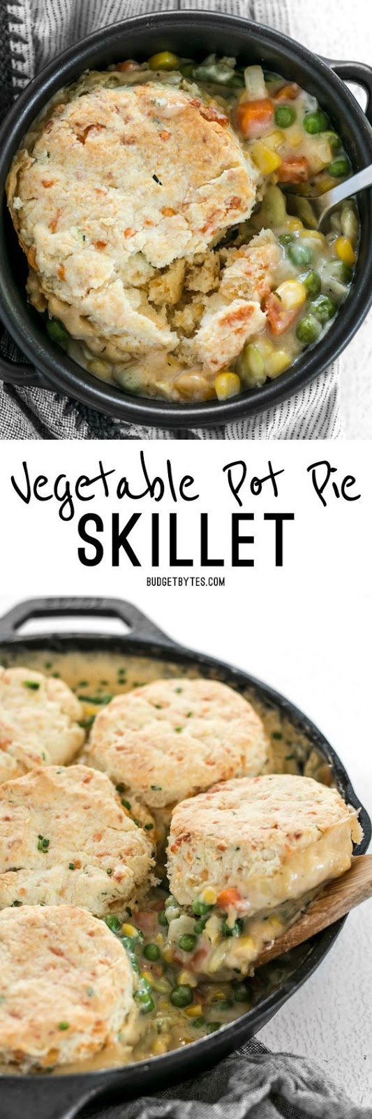 VEGETABLE POT PIE SKILLET WITH CHEDDAR BISCUIT TOPPING