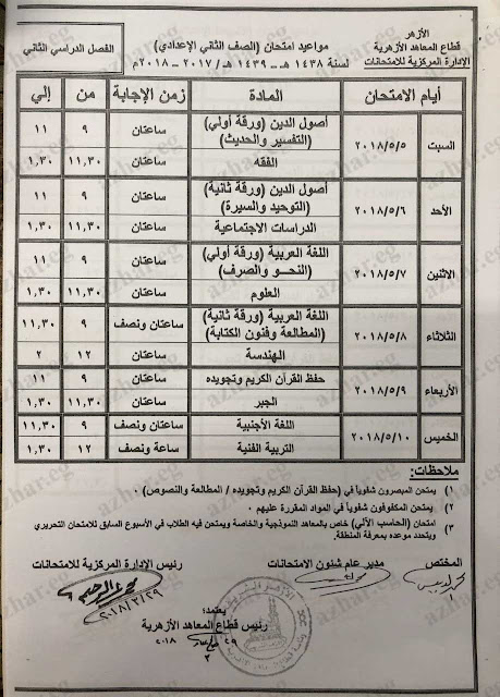 جدÙÙ Ù
ÙØ§Ø¹Ùد Ø¥Ù
ØªØØ§Ùات Ø§ÙØµÙ Ø§ÙØ«Ø§ÙÙ Ø§ÙØ§Ø¹Ø¯Ø§Ø¯Ù Ø§ÙØ§Ø²Ùر٠2018 اÙÙØµÙ Ø§ÙØ¯Ø±Ø§Ø³Ù Ø§ÙØ«Ø§ÙÙ