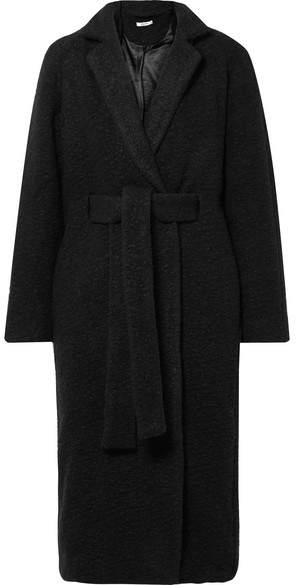 GANNI - Fenn Oversized Belted Wool-blend Bouclé Coat – Black