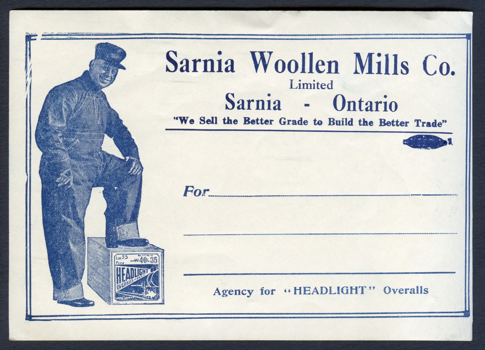 UnionMade Sarnia Woollen Mills Co., Headlight Overalls Agency