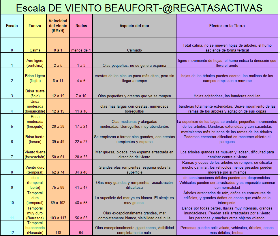 ESCALA BEAUFORT. LA INTENSIDAD,VELOCIDAD Y DIRECCION DEL VIENTO sailing Regatas Activas