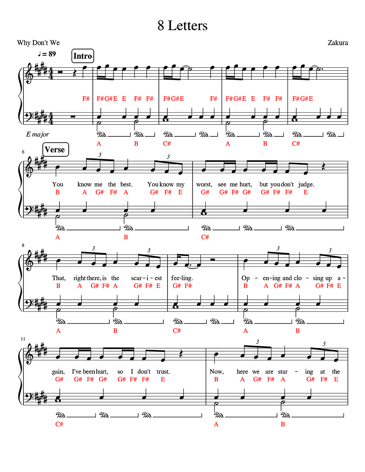 Utterly Music [PIano Scores] Why don't we 8 letters