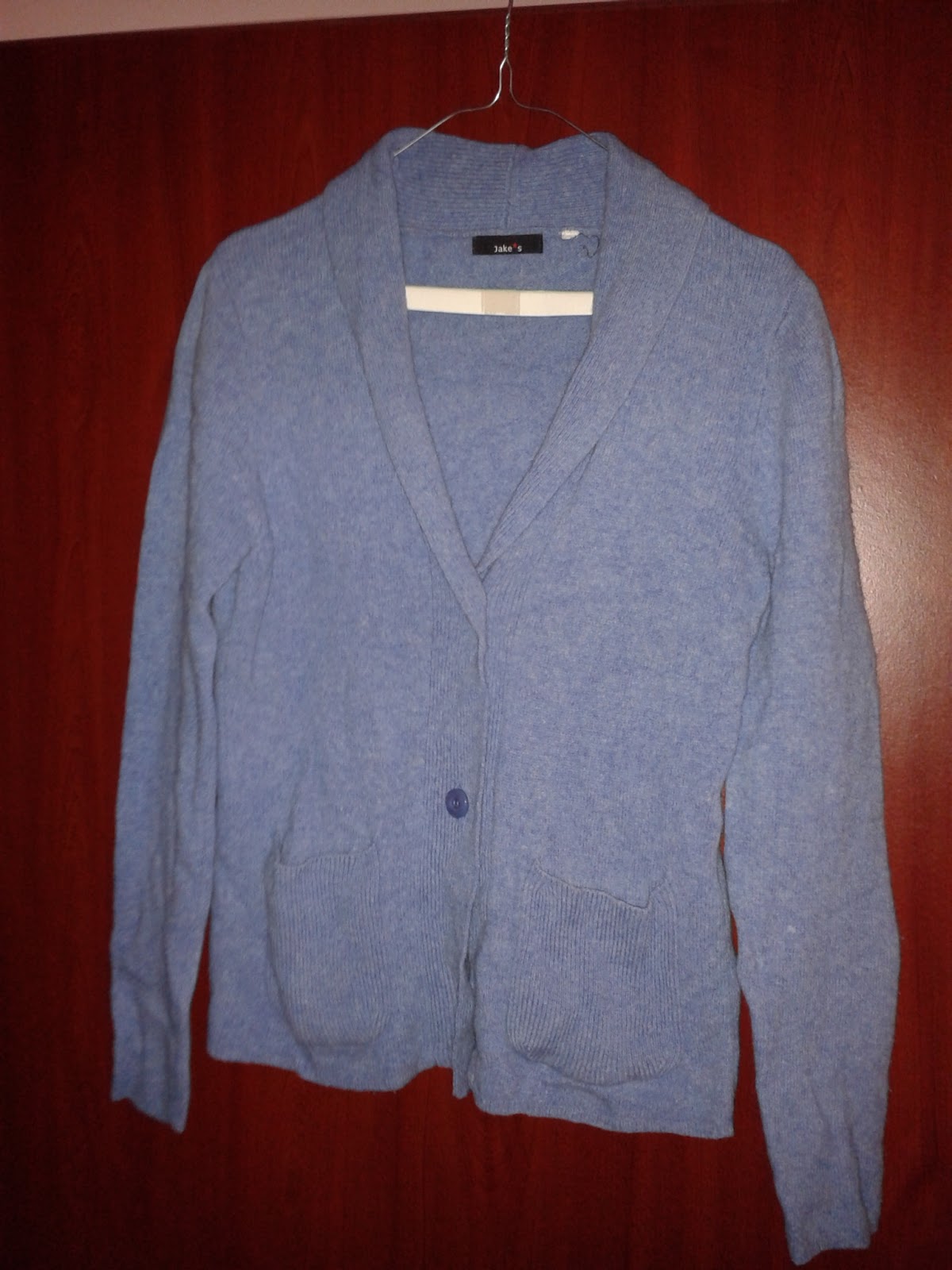 Peach vintage: Cardigan bleu ciel din lana de oaie, L