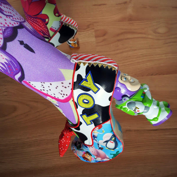 Buzz Lightyear character heel close up owearing Disney Toy Story Buzz Lightyear character heel