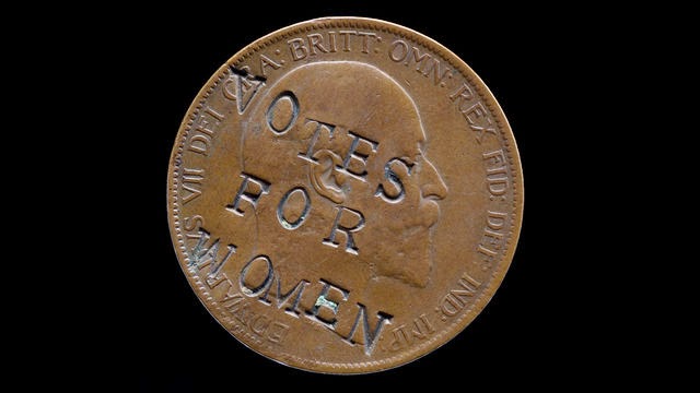 A British one penny coin from 1903 defaced by the Suffragettes