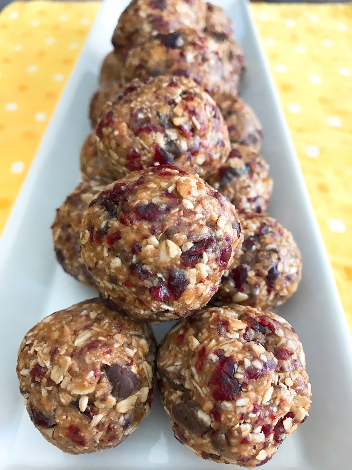 Cranberry, Chocolate and Peanut Butter Protein Balls