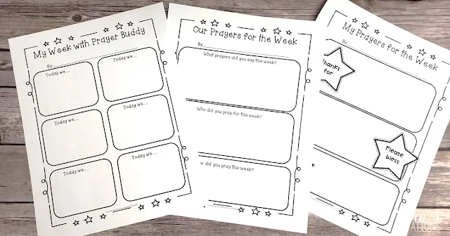 Help your students pray and connect home and school with Prayer Buddies. The free printables give kids ideas for how to pray to God while Prayer Buddy is visiting them at home. #catholic #prayer #catholickids