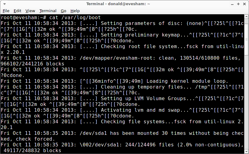 Don't Surf in the Nude! Read boot messages log in Debian