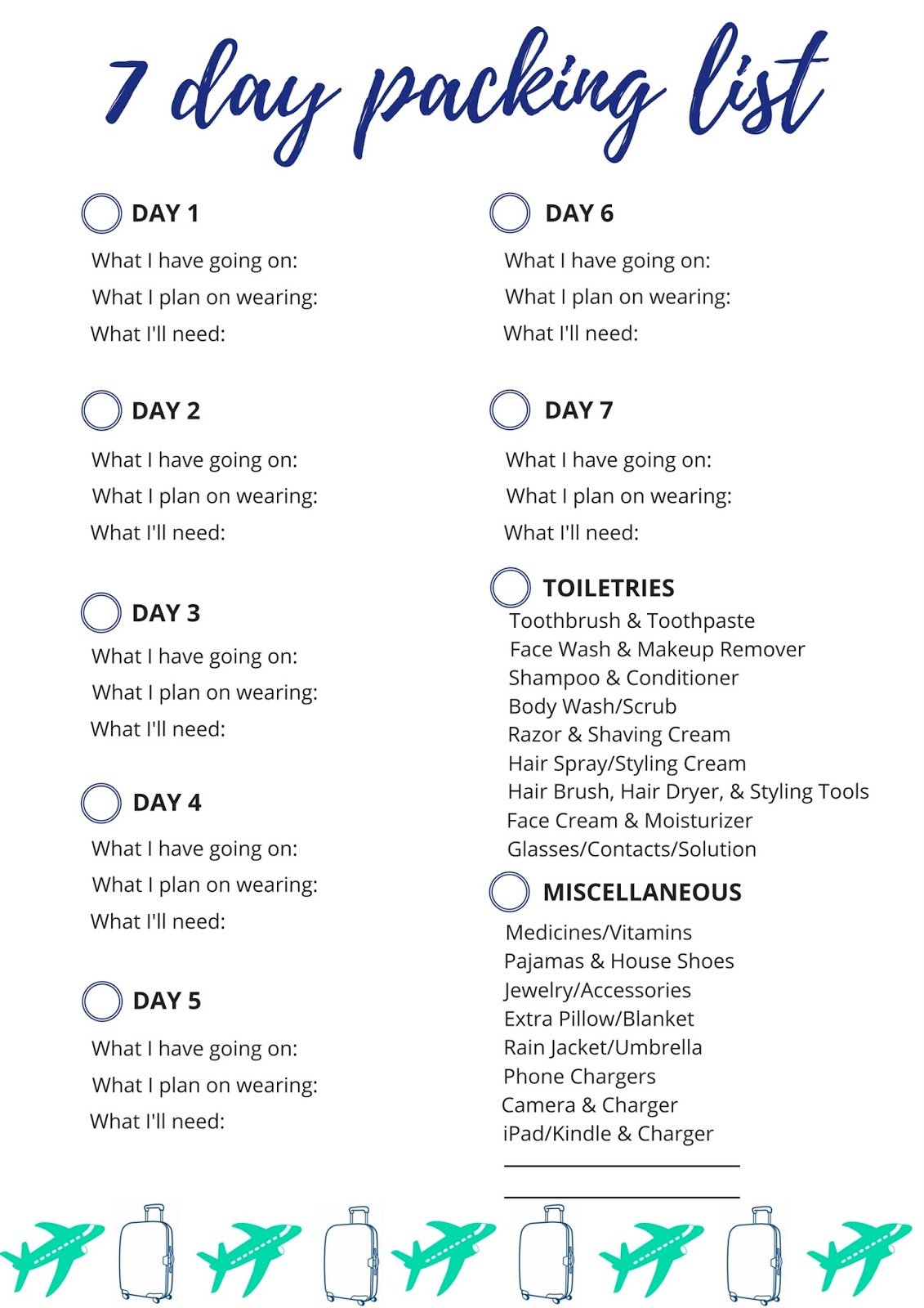 Life As The Coats 7 Day Packing List Printable