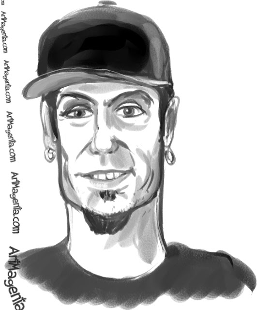 Vanilla Ice caricature cartoon. Portrait drawing by caricaturist Artmagenta.