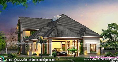 4 bhk sloped roof house architecture design - Kerala home design and
