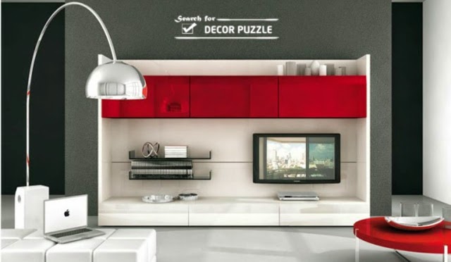 white modern TV units, living room wall unit designs