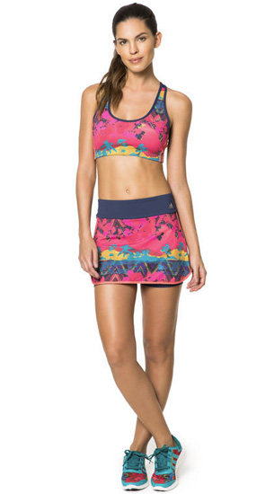 coleção esportiva Adidas e Salinas short saia e top estampa paineiras Adidas e Salinas coleção esportiva short saia e top