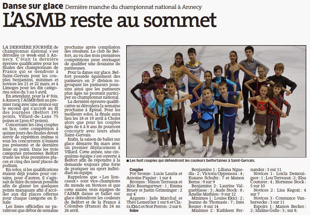 ASMB DANSE ET BALLET SUR GLACE Palmarès