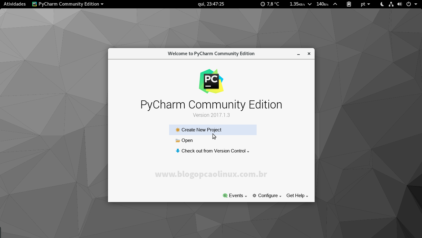PyCharm Community executando no openSUSE Tumbleweed com ambiente de desktop GNOME PyCharm Community executando no openSUSE Tumbleweed com ambiente de desktop GNOME