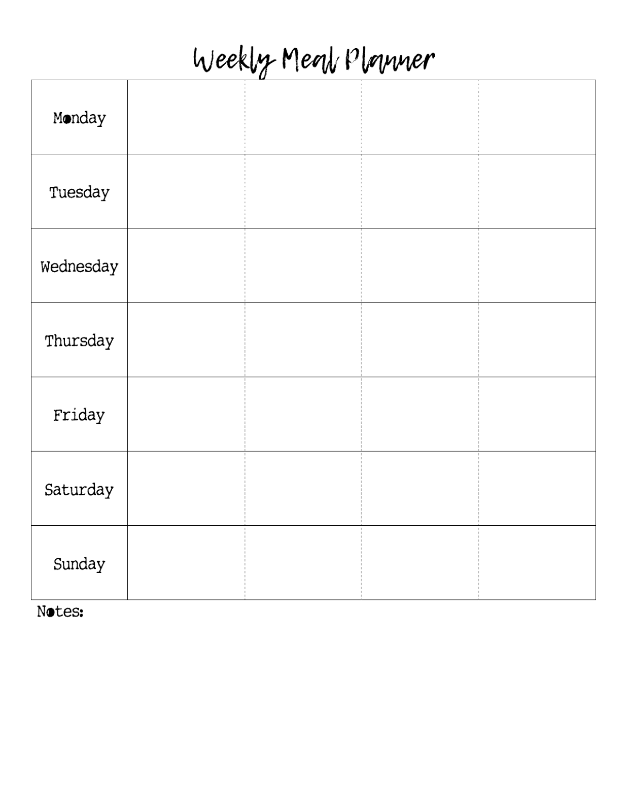 weekly lunch planner