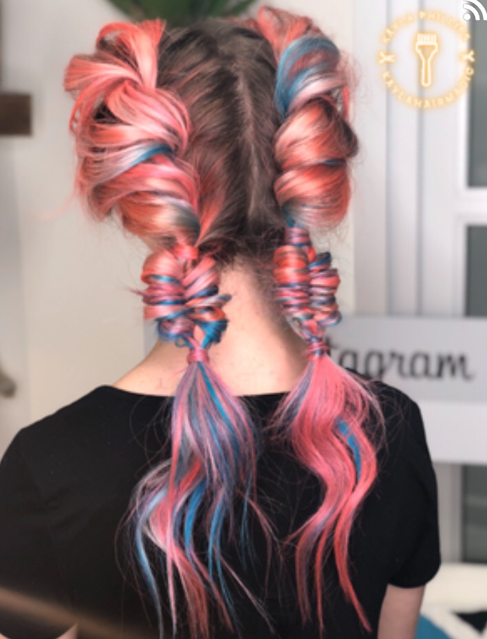 Shiny festival hair achieved using Olaplex