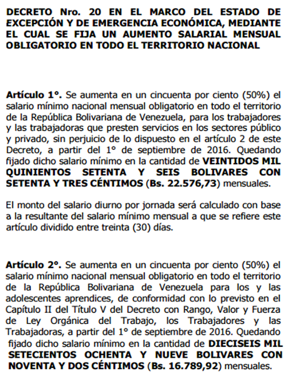 Gaceta Oficial Nro. 40.965 Aumento Salarial Septiembre 2016 Gaceta Oficial Nro. 40.965 Aumento Salarial Septiembre 2016