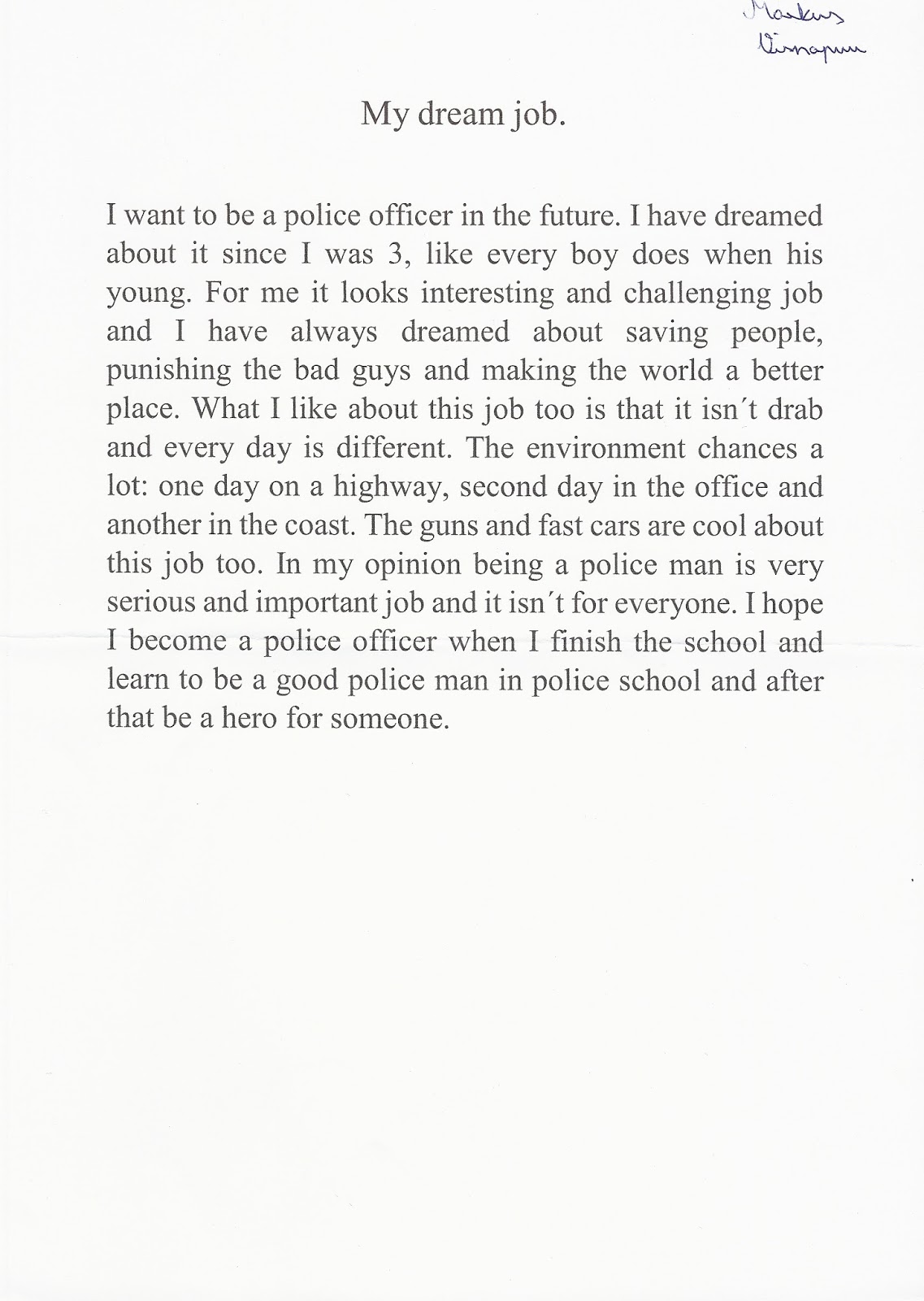 Example essay about dream job