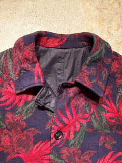 Engineered Garments Reversible Coat in Dk.Navy CL Coated Canvas with Dk.Navy/Red Wool Floral Jacquard Combo