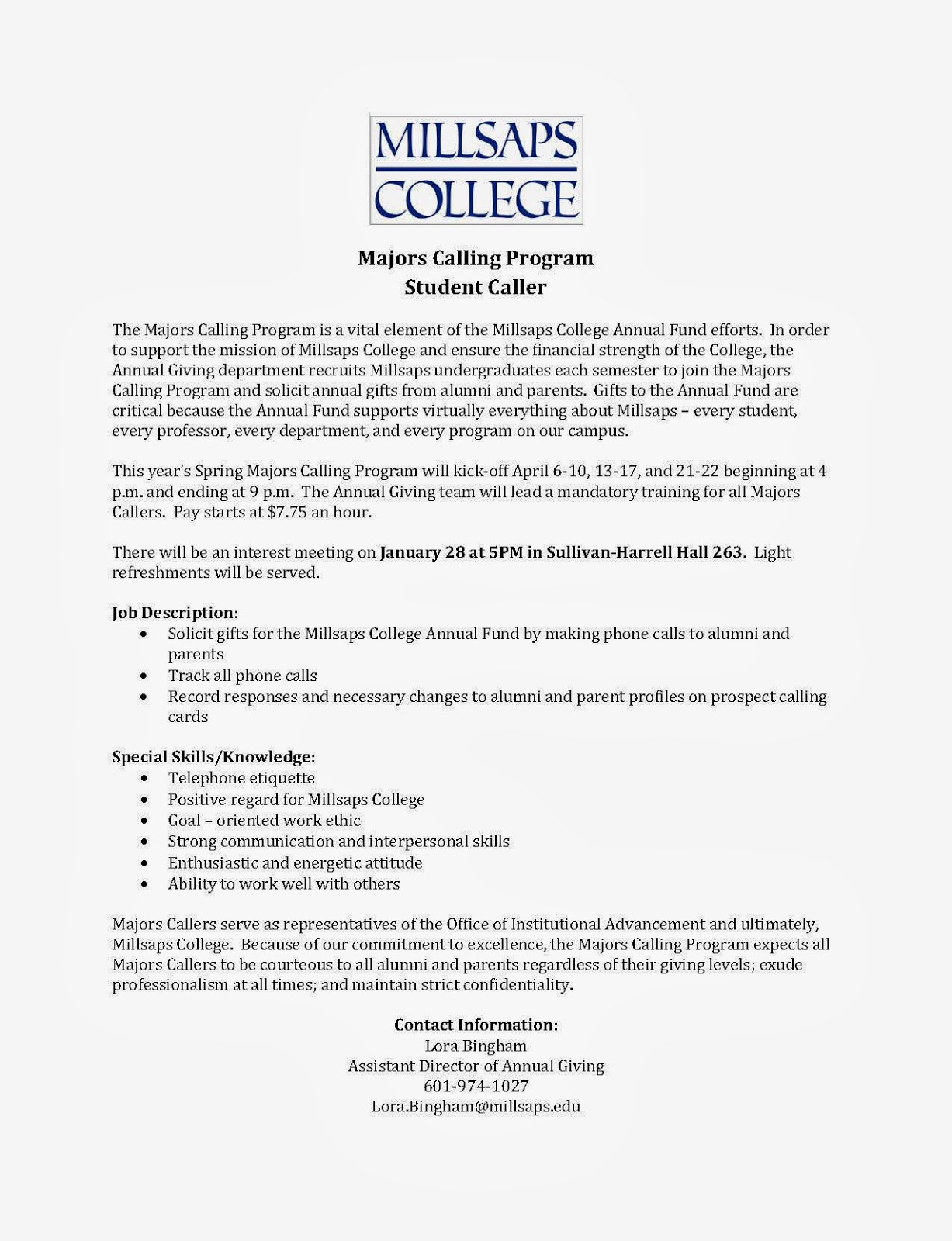 Millsaps College Student News StudentNews January 16, 2014