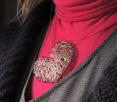 Wire heart necklace Rainbow heart necklace, handmade art jewelry