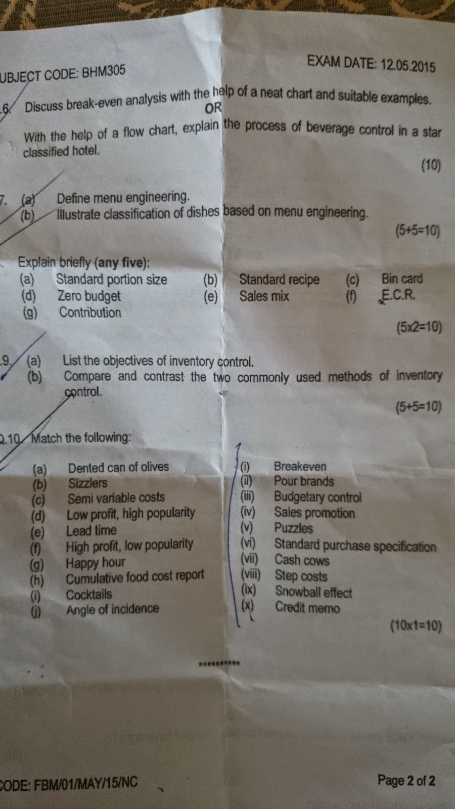 Food and beverage service important questions