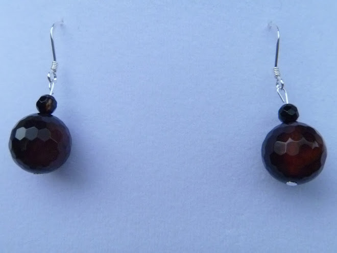 Black reddish bead earrings