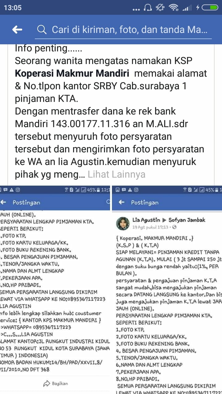 Hati Hati Penipuan Mengatasnamakan Koperasi Makmur Mandiri
