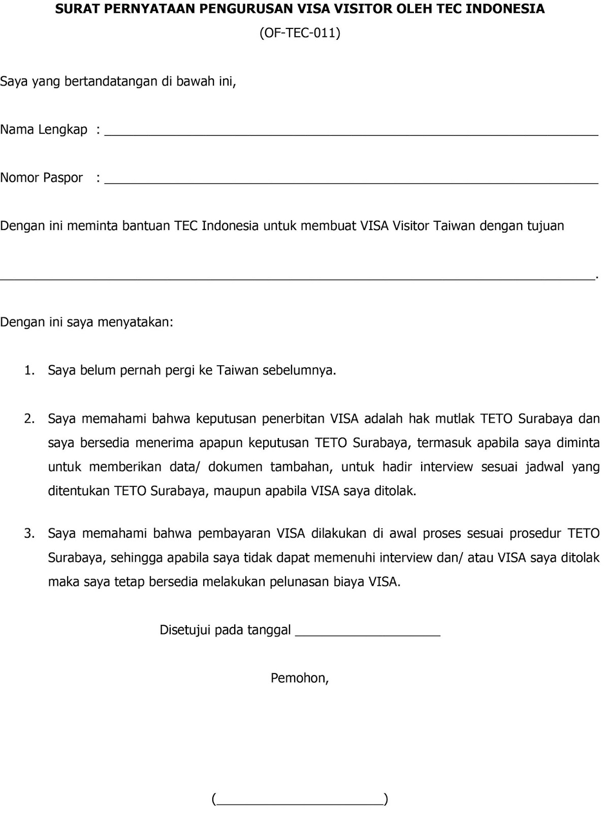 Contoh Surat Invitation Letter Untuk Visa Indonesia