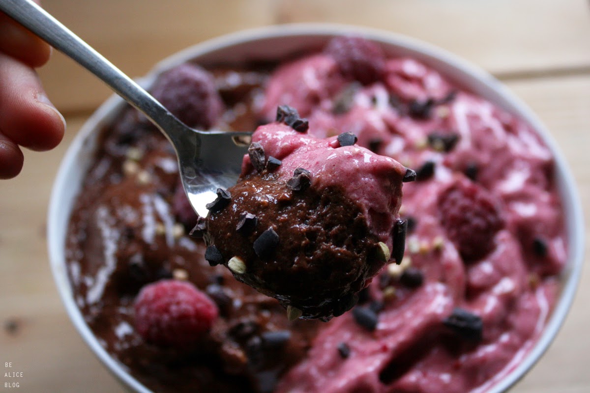 Raspberry + Chocolate Ice Cream (raw, vegan)