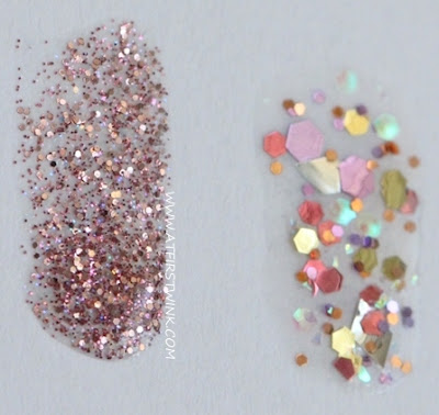 Review: Modi Art Nails set no. 1 - Glitter Layered Collection swatched on paper