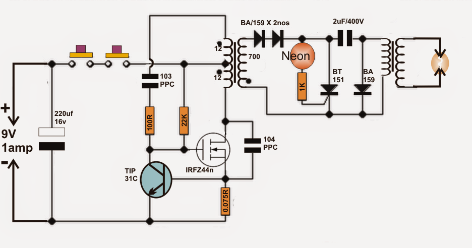 DIY Taser Gun Circuit | Circuit Diagram Centre