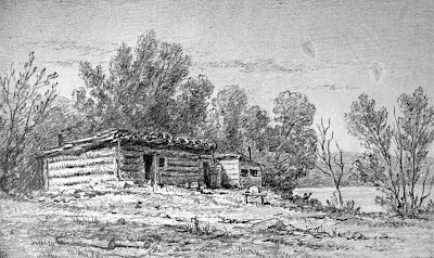 Drawing of Log Shanty, Ontario CA by William Harlow White. 1875. Climbing My Family Tree: Drawing of Log Shanty, Ontario CA by William Harlow White. 1875.