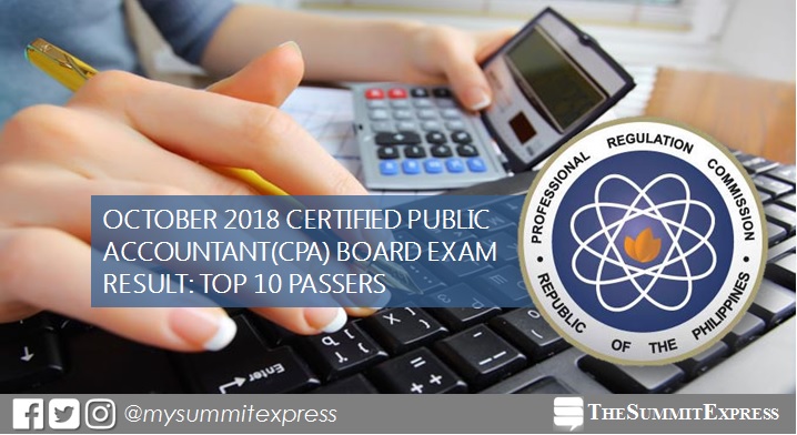 RESULT: October 2018 CPA board exam top 10 passers