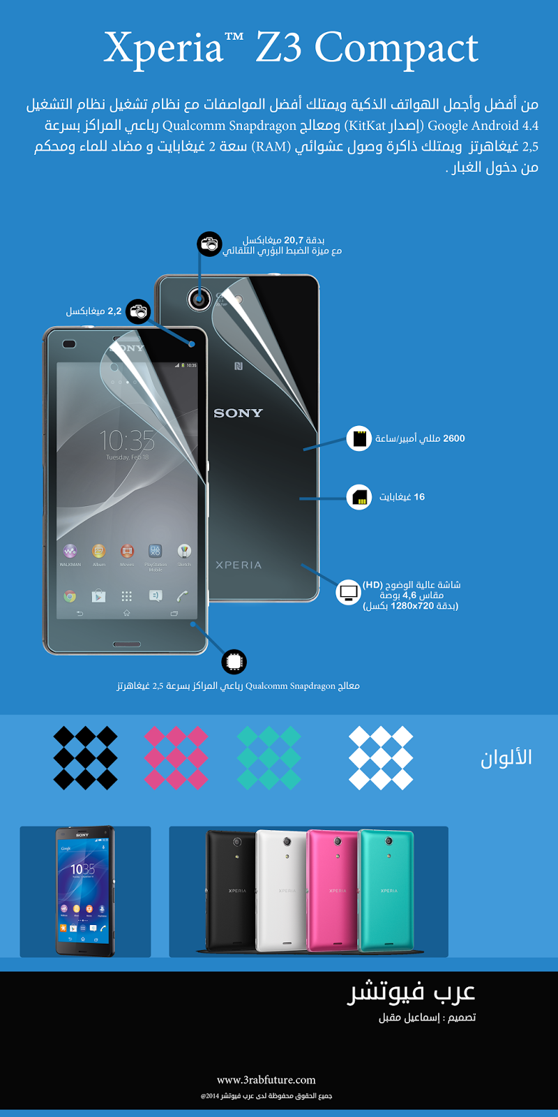 انفوجرافيك مواصفات ومميزات وأسعار هاتف سوني إكسبيريا Xperia™ Z3 Compact 
