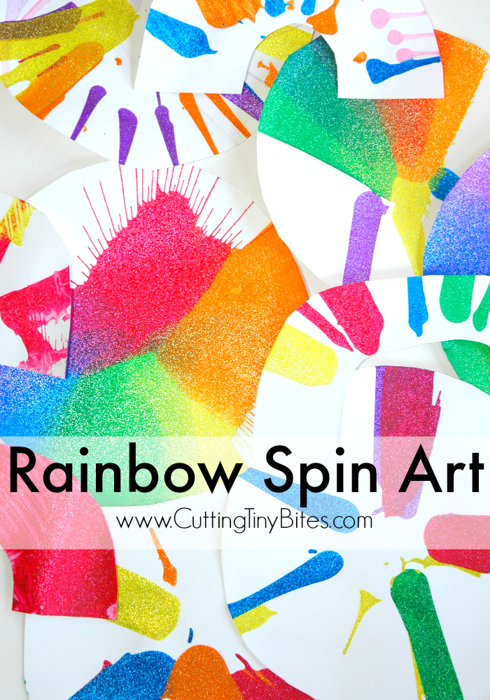 Rainbow Spin Art- fun process art craft for toddlers, preschoolers, or older kids. Bright and colorful!