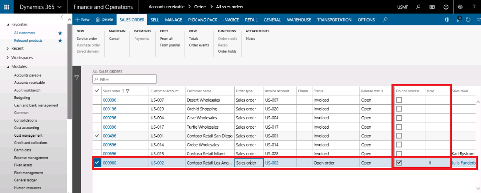 How to hold sales order in dynamics 365?