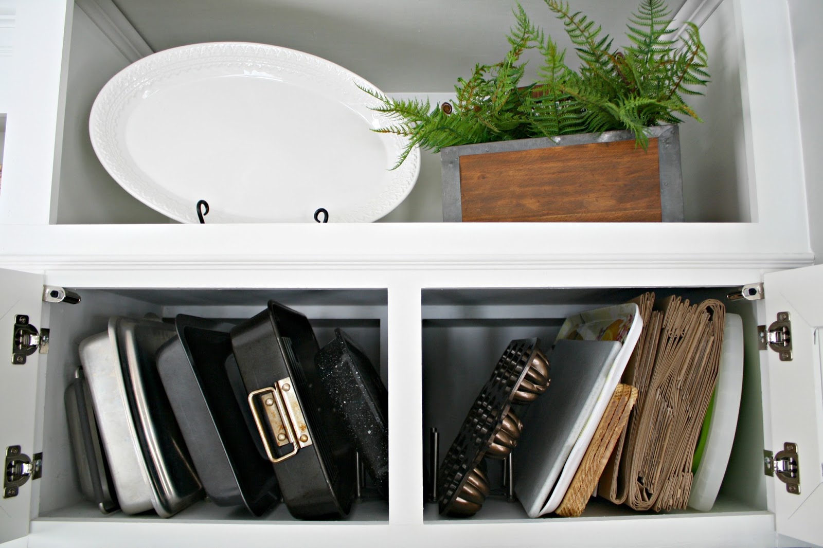 How to organize awkward pans above the fridge Thrifty Decor Chick