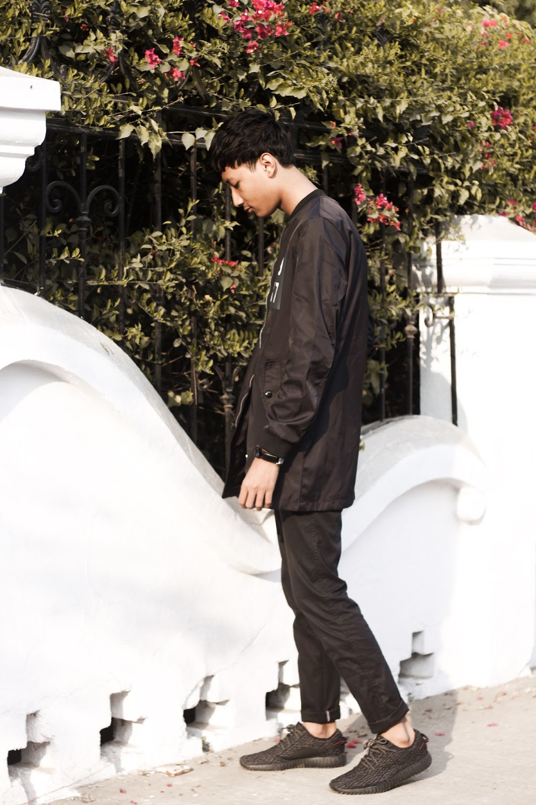 TheQuirkyMinimal by Kangkan Rabha Indian Menswear fashion blog Wearing Sammy Dress Jacket & Sneakers, Jabong Trousers, and Thrifted Beige Tee