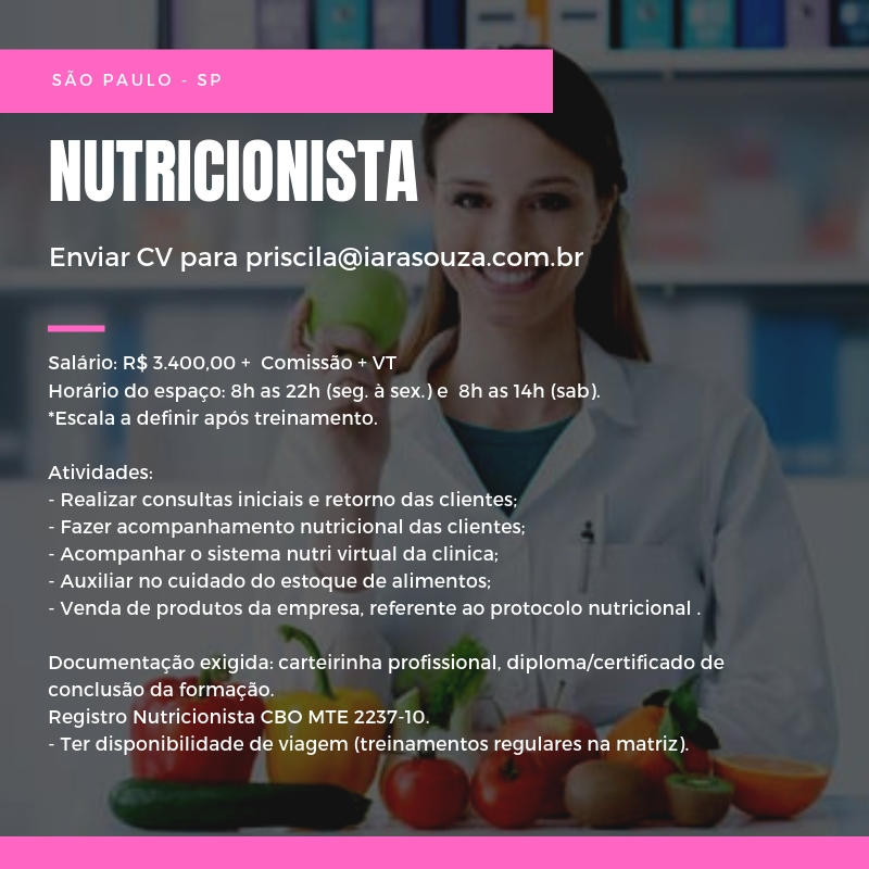 Vaga nutricionista São paulo