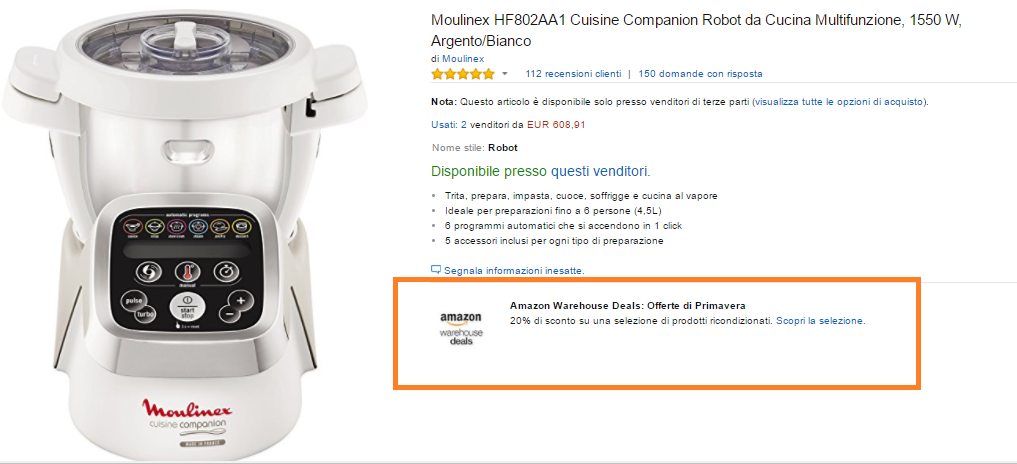 Offerta su Amazon Warehousedeals : sconto 20% Offerta su Amazon Warehousedeals : sconto 20%