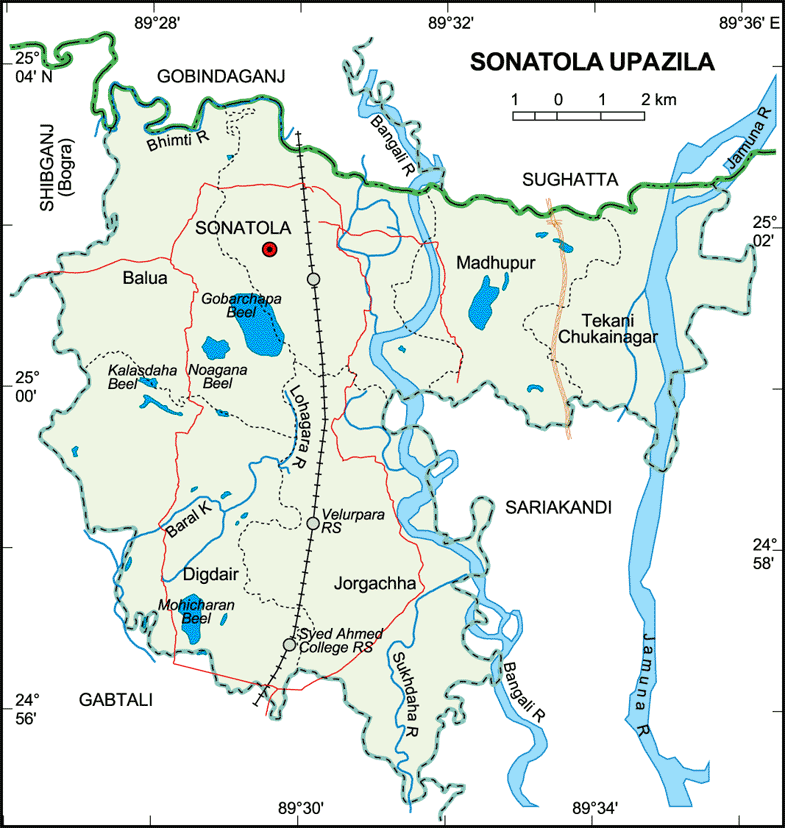 Sonatola Upazila Map Bogra District Bangladesh