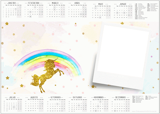Unicorn Party Free Printable Calendar 2017.