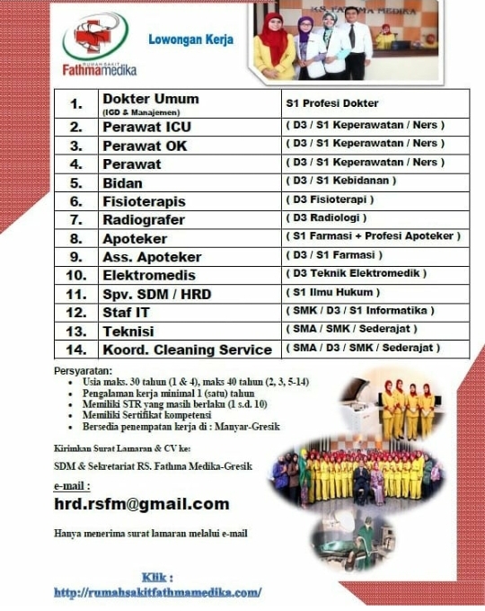 Lowongan Bidan Perawat Fisioterapis Dll Di Rs Fathma Medika 2018